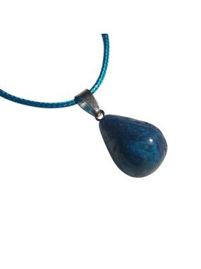Blue Braided Cord Necklace Teardrop Stone Pendant Adjustable Clasp Jewelry Gift